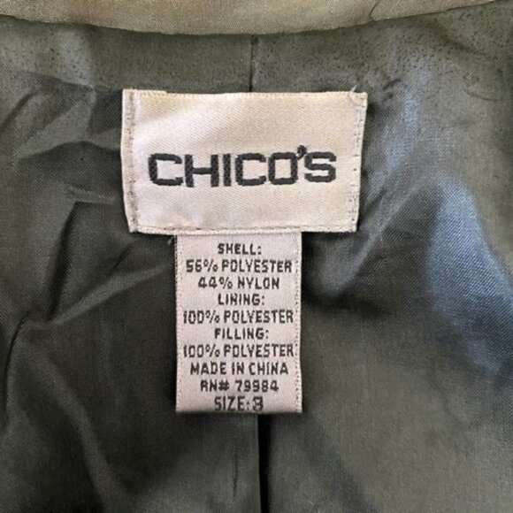 Chico's XL (3) Shimmer Metallic Puffer Jacket Olive Gold Light Zip Up Outerwear - Picture 9 of 11